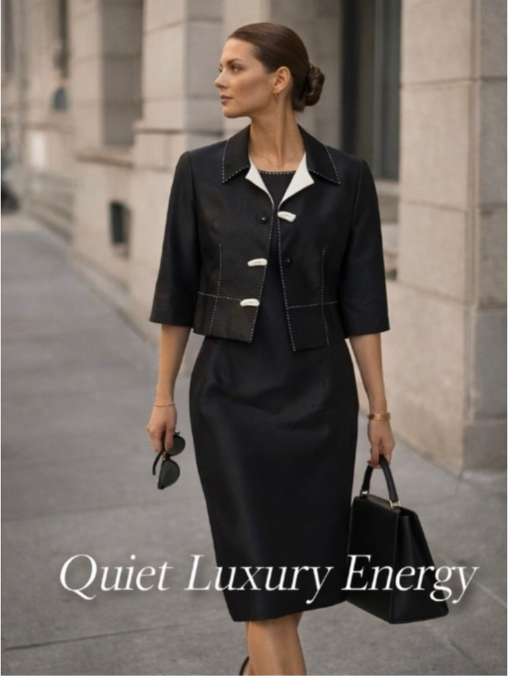 Vintage 90s Silk Black Skirt Suit Set Tailored Old Money Minimalist Power Set 8